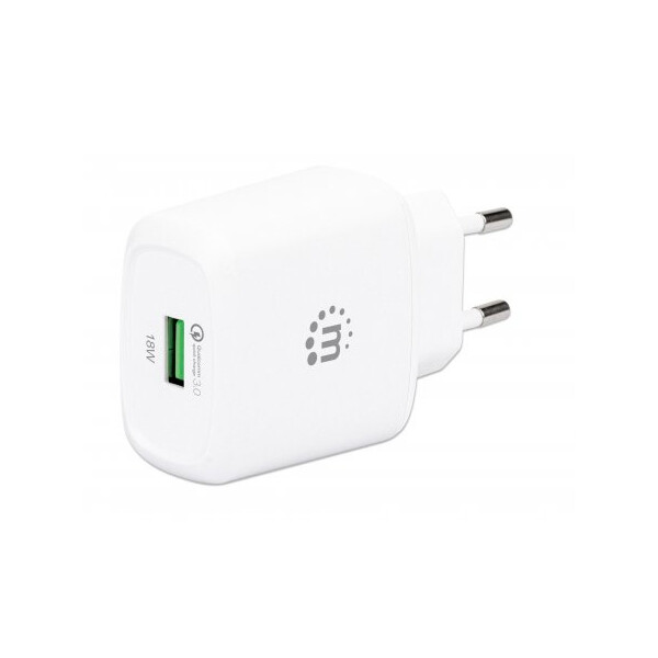 Manhattan QC 3.0 USB-Ladegerät 18 W - USB-Netzteil mit USB-A Qualcomm Quick Charge™ 3.0-Port mit bis zu 18 W - weiß - Indoor - AC - 12 V - Weiß