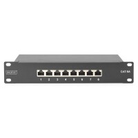 DIGITUS DN-91608S-EA - CAT 6A Patch Panel, geschirmt,8-Port 1HE, 10", Rack Mount,schwarz RAL 9005