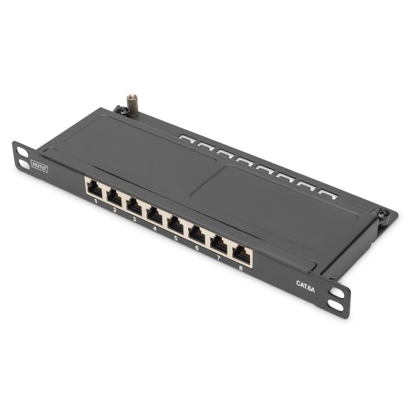 DIGITUS DN-91608S-SL-EA - CAT 6A Patch Panel, geschirmt,8-Port 1/2HE, 10", Rack Mount,schwarz RAL 9005