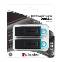 Kingston DataTraveler ® Exodia Schwarz + Türkis - 2 Stück – USB 3.2 USB-Stick - 64 GB - USB Typ-A - 3.2 Gen 1 (3.1 Gen 1) - Kappe - 22 g - Schwarz - Türkis