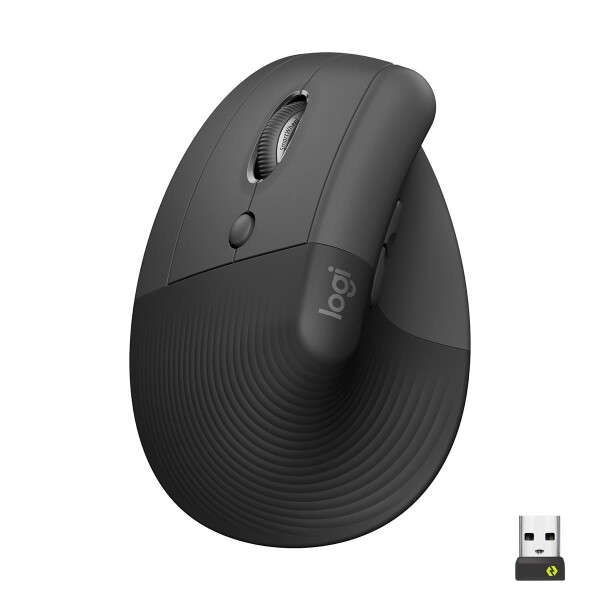Logitech Lift - Linkshändig - Vertikale Ausführung - Optisch - RF Wireless + Bluetooth - 4000 DPI - Graphit