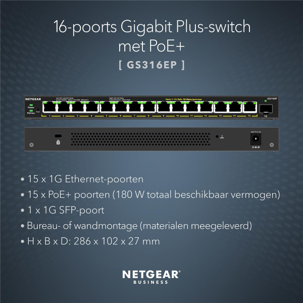 Netgear GS316EP-100PES - Managed - Vollduplex - Power over Ethernet (PoE)