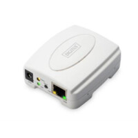 DIGITUS USB Drucker Server - 1-Port 1x RJ45 - 1x USB A - USB 2.0 Für alle gängigen O/S - Weiß - Ethernet-LAN - IEEE 802.3,IEEE 802.3u - 10,100 Mbit/s - TCP/IP - IPX/SPX - NetBEUI - AppleTalk, - Windows 10,Windows 7,Windows 8,Windows XP Home,Windows XP Hom