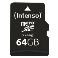 Intenso 64GB MicroSDHC - 64 GB - MicroSDXC - Klasse 10 - 25 MB/s - Schockresistent - Temperaturbeständig - Wasserdicht - Röntgensicher - Schwarz