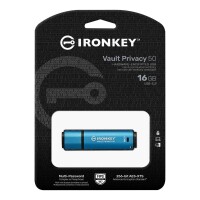 Kingston IronKey 16GB Vault Privacy 50 AES-256 verschlüsselter - FIPS 197 - 16 GB - USB Typ-A - 3.2 Gen 1 (3.1 Gen 1) - 250 MB/s - Kappe - Schwarz - Blau