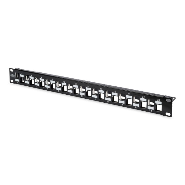 DIGITUS DN-91412 - DIGITUS Modulares Patch Panel, geschirmt, 24-Port unbest., 1HE, Rack Mount, abgestuft, Sw RAL 9005