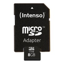 Intenso 8GB MicroSDHC - 8 GB - MicroSDHC - Klasse 10 - 25 MB/s - Schockresistent - Temperaturbeständig - Wasserfest - Röntgensicher - Schwarz
