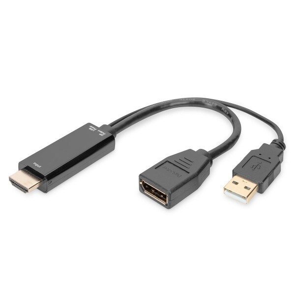 DIGITUS AK-330101-002-S - HDMI M auf DP F mit externer Stromversorgung 4K@30Hz. 0,2 m Schwarz
