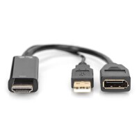 DIGITUS AK-330101-002-S - HDMI M auf DP F mit externer Stromversorgung 4K@30Hz. 0,2 m Schwarz