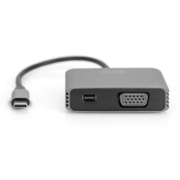 DIGITUS DA-70825 - USB-C - mini DP + VGA Adapter, 20 cm 4K/30Hz, Silber, Aluminium Gehäuse
