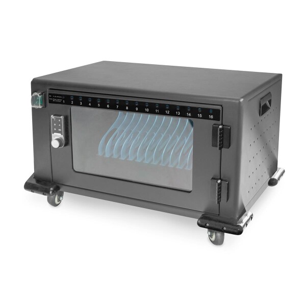 DIGITUS DN-45003 - Mobiler Ladeschrank, 16 Ladestationen, 14", schw 384 x 550 x 375 mm, elektr.Schloss, USB, Lüfter