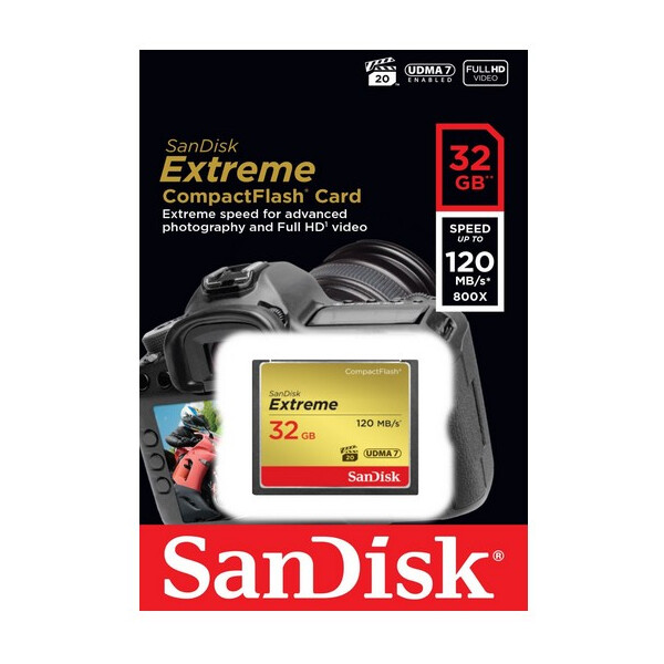 SanDisk 32GB Extreme - 32 GB - Kompaktflash - 120 MB/s - 85 MB/s - Schwarz - Gold - Rot