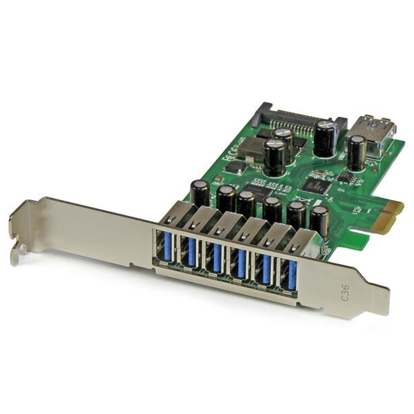 StarTech.com 7 Port PCI Express USB 3.0 Karte - PCIe - SATA - USB 3.2 Gen 1 (3.1 Gen 1) - Full-height / Low-profile - Grün - Metallisch - 3 m - 1920042 h