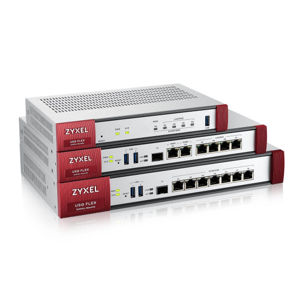 ZyXEL USGFlex Security Gateway 100. Porte 1xWAN 3xLAN/DMZ 1xOPT WAN2 1xUSB. WAN Load - IPSec - L2TP