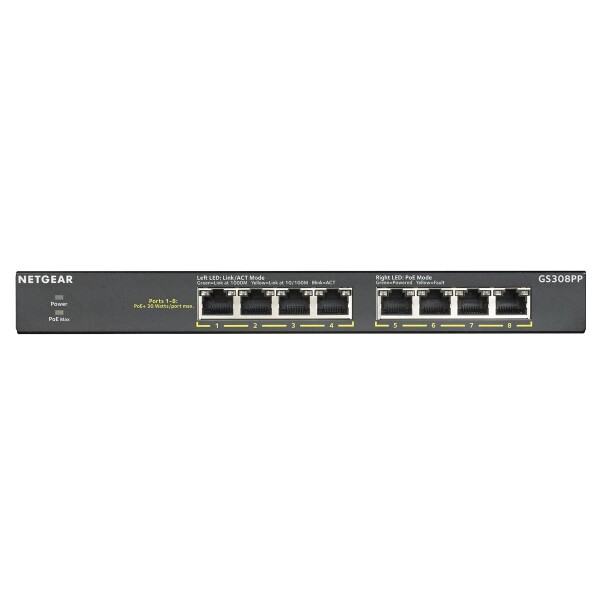 Netgear GS308PP - Unmanaged - Gigabit Ethernet (10/100/1000) - Vollduplex - Power over Ethernet (PoE) - Rack-Einbau - Wandmontage