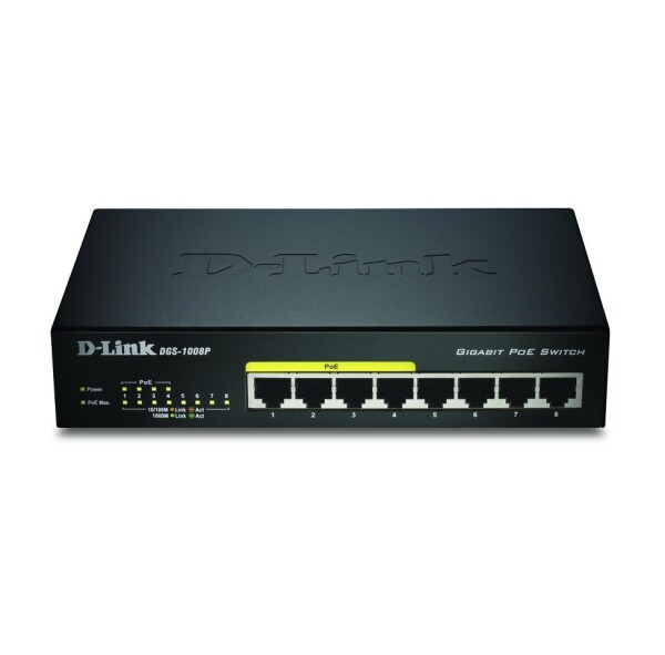 D-Link DGS-1008P/E - Unmanaged - L2 - Gigabit Ethernet (10/100/1000) - Vollduplex - Power over Ethernet (PoE) - Desktop