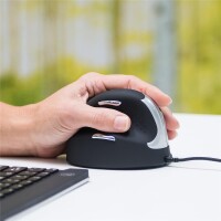 R-Go Ergonomische Maus R-Go HE Break mit Pausensoftware - medium (Handlänge 165-185mm) - Linkshänder - verkabelt - schwarz - Linkshändig - USB Typ-A - 3500 DPI - Schwarz