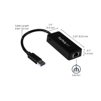 StarTech.com USB 3.0 Gigabit Ethernet Lan Adapter mit USB Port - Schwarz - Kabelgebunden - USB - Ethernet - 5000 Mbit/s - Schwarz