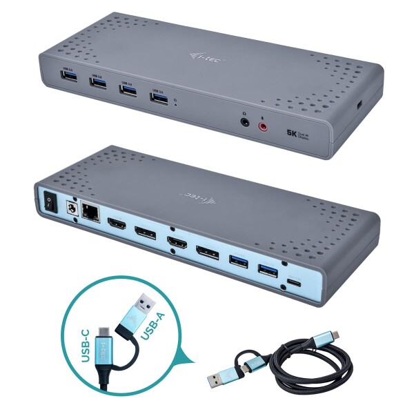i-tec USB 3.0 / USB-C / Thunderbolt 3 Dual Display Docking Station - Kabelgebunden - USB 3.2 Gen 1 (3.1 Gen 1) Type-C - 3,5 mm - USB Typ-A - USB Typ-C - 10,100,1000 Mbit/s - Schwarz - Türkis