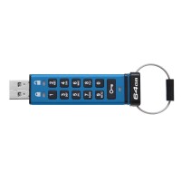 Kingston IronKey 64GB Keypad 200 - FIPS 140-3 Lvl 3 (ausstehend) AES-256 Verschlüsselung - 64 GB - USB Typ-A - 3.2 Gen 1 (3.1 Gen 1) - 145 MB/s - Schutzhülle - Blau
