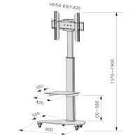 Techly TV Trolley für LCD LED TV 37-70", silber, mit Ablage