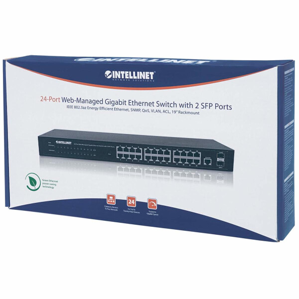 Intellinet 24-Port Web-Managed Gigabit Ethernet Switch mit 2 SFP-Ports, 24 x 10/100/1000 M