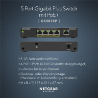 Netgear GS305EP Switch 5 Port Gigabit Ethernet LAN PoE...