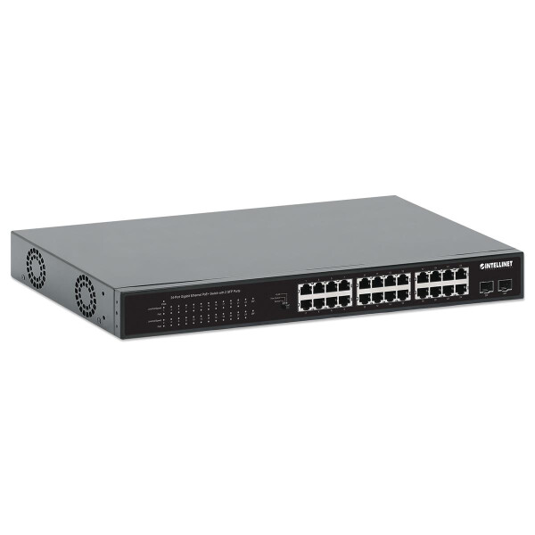 Intellinet 24-Port Gigabit Ethernet PoE+ Switch mit 2 SFP-Ports IEEE 802.3at/af - Switch - 1 Gbps