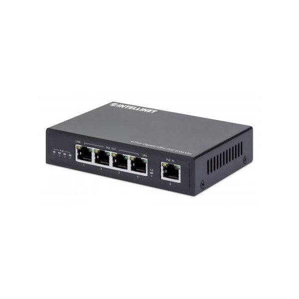 Intellinet 4-Port Gigabit Ultra PoE-Extender, Verlängert PoE-Reichweite um 100 m, PoE-Stro