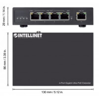 Intellinet 4-Port Gigabit Ultra PoE-Extender, Verlängert PoE-Reichweite um 100 m, PoE-Stro