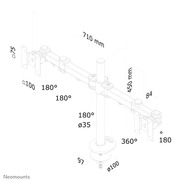 Neomounts by Newstar Flachbild Tischhalterung - 8 kg - 25,4 cm (10 Zoll) - 68,6 cm (27 Zoll) - 100 x 100 mm - Höhenverstellung - Schwarz