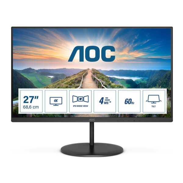 AOC V4 U27V4EA - 68,6 cm (27 Zoll) - 3840 x 2160 Pixel - 4K Ultra HD - LED - 4 ms - Schwarz