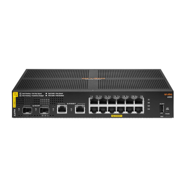 HPE 6100 12G Class4 PoE 2G/2SFP+ 139W - Managed - L3 - Gigabit Ethernet (10/100/1000) - Power over Ethernet (PoE) - Rack-Einbau - 1U