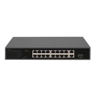 DIGITUS 16-Port Fast Ethernet PoE Netzwerkswitch, 19 Zoll, unmanaged, 2+1 Uplink Ports, RJ45 + SFP, 185 W, af/at