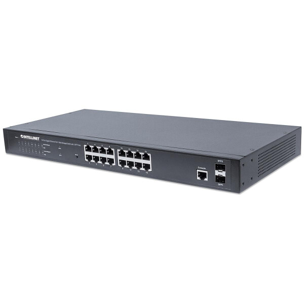 Intellinet 16-Port Gigabit Ethernet PoE+ Web-Managed Switch mit 2 SFP-Ports, IEEE 802.3at/