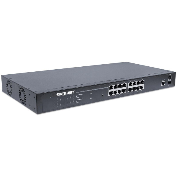 Intellinet 16-Port Gigabit Ethernet PoE+ Web-Managed Switch mit 2 SFP-Ports, IEEE 802.3at/