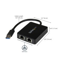 StarTech.com USB 3.0 auf Dual Port Gigabit Ethernet Adapter mit USB Anschluss - 10/100/1000 Mbit/s - USB Gigabit LAN Netzwerkadapter/NIC Adapter - Schwarz - Kabelgebunden - USB - Ethernet - 5000 Mbit/s - Schwarz