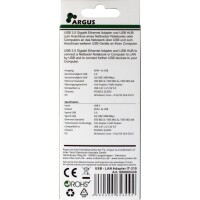 Argus Inter-Tech ARGUS IT-310 - USB 3.2 Gen 1 (3.1 Gen 1) Type-A - IEEE 802.3ab - IEEE 802.3i - IEEE 802.3u - Schwarz - RJ-45 - USB 3.2 Gen 1 (3.1 Gen 1) Type-A - Aluminium - Windows 10 - Windows 7 - Windows 8 - Windows 8.1