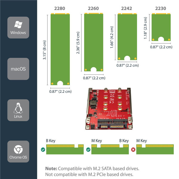 StarTech.com Dual-Slot M.2 auf SATA Adapter für 2,5" Laufwerksschacht - RAID - SATA - M.2 - Rot - CE - FCC - REACH - TAA - ASMedia - ASM1092R - 6 Gbit/s