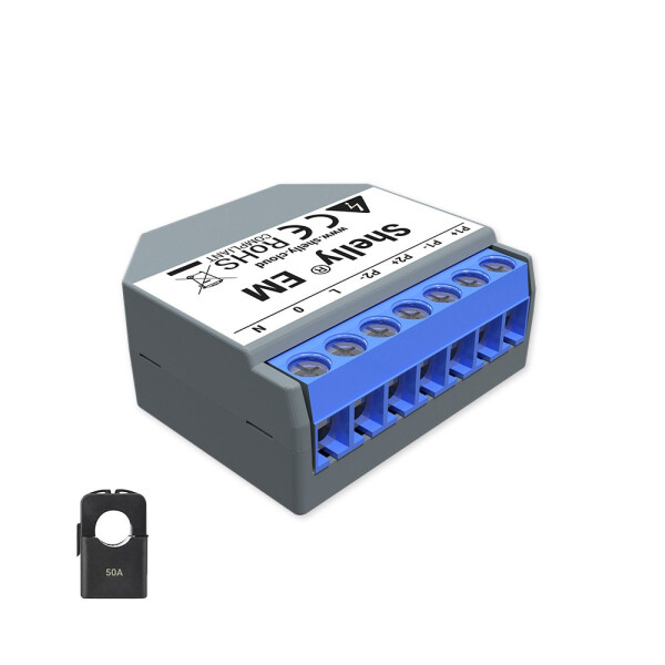 Shelly EM + 50A Clamp - Blau - 802.11b,802.11g,Wi-Fi 4 (802.11n) - 2,4 GHz - 1 mW - 30 m - 2 Kanäle