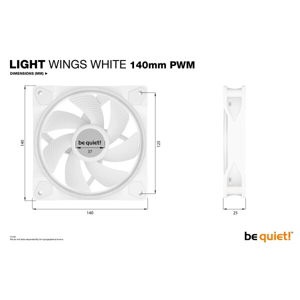 Be Quiet! Lüfter 140*140*25 Light Wings White PWM 3x