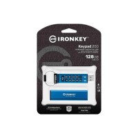 Kingston IronKey 128GB Keypad 200 - FIPS 140-3 Lvl 3 (ausstehend) AES-256 Verschlüsselung - 128 GB - USB Typ-A - 3.2 Gen 1 (3.1 Gen 1) - 145 MB/s - Schutzhülle - Blau