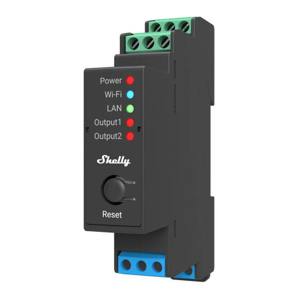 Shelly Pro2 - Schwarz - Blau - Grün - 802.11b - 802.11g - Wi-Fi 4 (802.11n) - 2,484 GHz - 30 m - 13,35 dBmW - 2 Kanäle