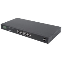 Intellinet 16-Port Gigabit Ethernet PoE+ Switch mit 2 SFP-Ports und LCD-Anzeige, LCD-Anzei