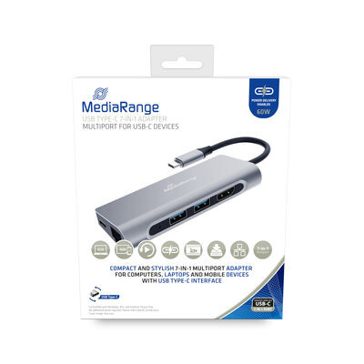MEDIARANGE MRCS510 - USB 3.2 Gen 1 (3.1 Gen 1) Type-C - 60 W - Silber - SD - SDHC - SDXC - USB 3.2 Gen 1 (3.1 Gen 1) Type-A - USB 3.2 Gen 1 (3.1 Gen 1) Type-C - Aluminium