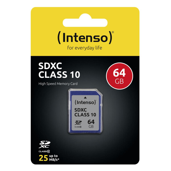 Intenso SD Karte Class 10 - 64 GB - SDXC - Klasse 10 - 25 MB/s - Schockresistent - Temperaturbeständig - Röntgensicher - Schwarz