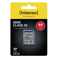 Intenso SD Karte Class 10 - 64 GB - SDXC - Klasse 10 - 25 MB/s - Schockresistent - Temperaturbeständig - Röntgensicher - Schwarz