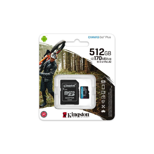 Kingston Canvaa Go! Plus - 512 GB - MicroSD - K clae 10 - UHS-I - 170 MB/s - 90 MB/s