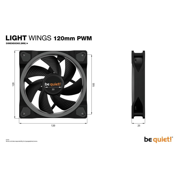 Be Quiet! Light Wings | 120mm PWM - Ventilator - 12 cm - 1700 RPM - 20,6 dB - 41,51 cfm - 70,53 m³/h