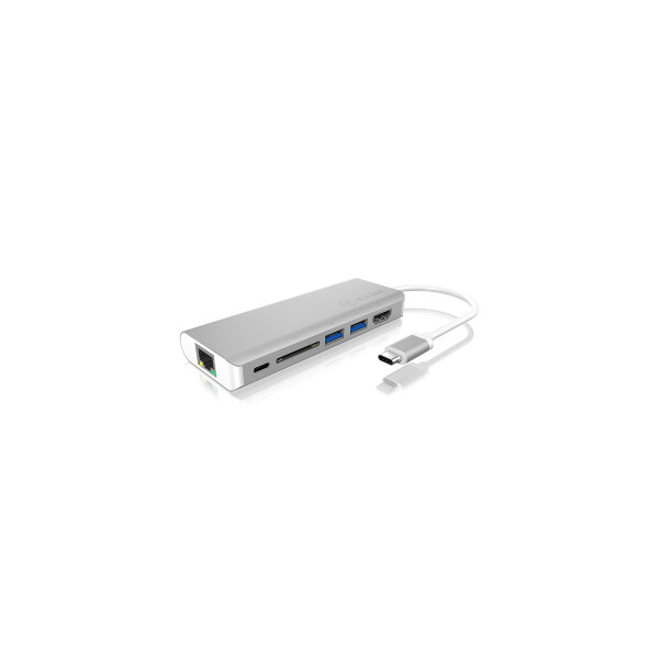 ICY BOX IB-DK4034-CPD - Kabelgebunden - USB 3.2 Gen 1 (3.1 Gen 1) Type-C - USB Typ-A - Silber - Weiß - SD - 128 GB